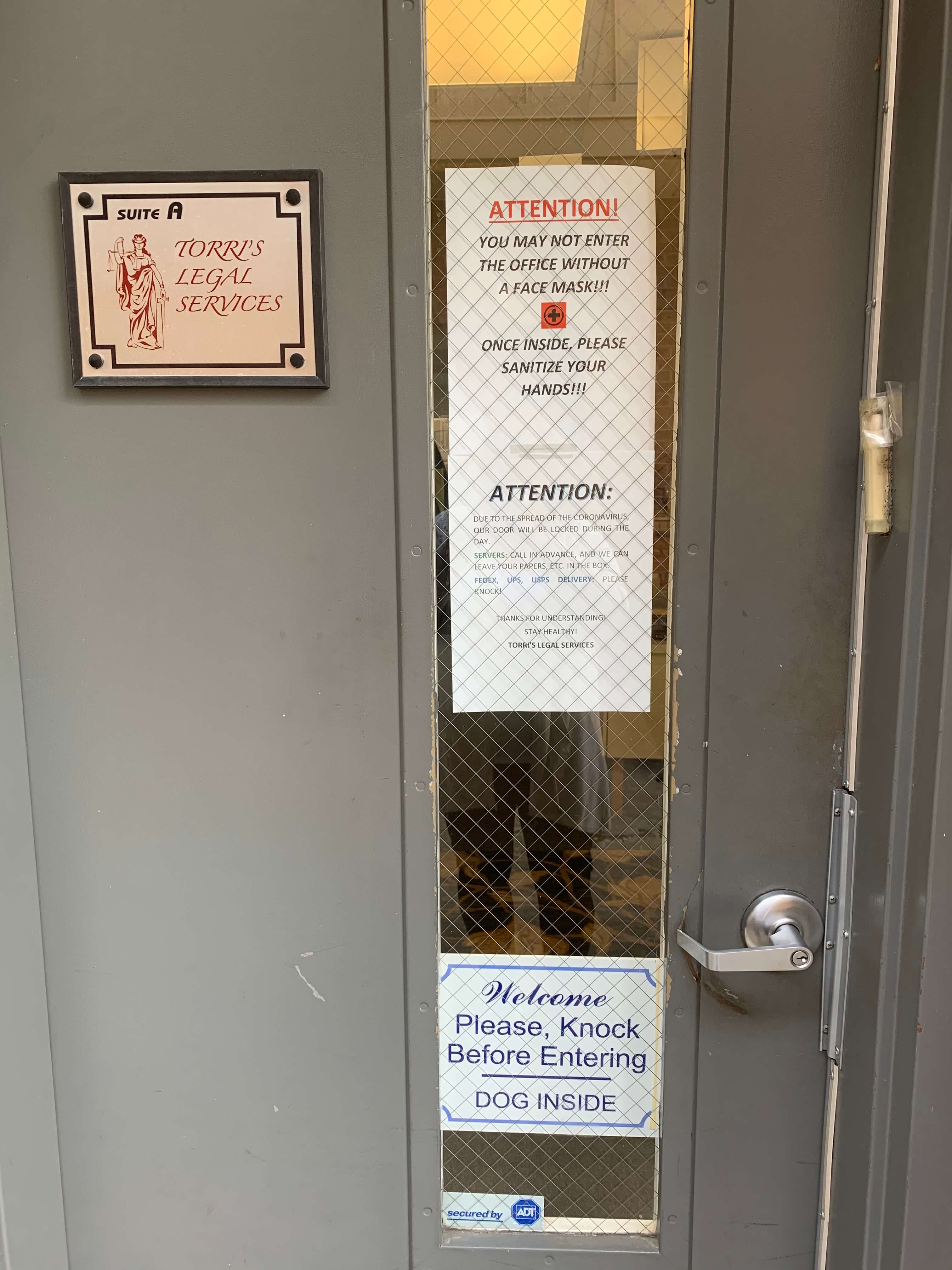 Torri's Legal Services COVID-19 signs