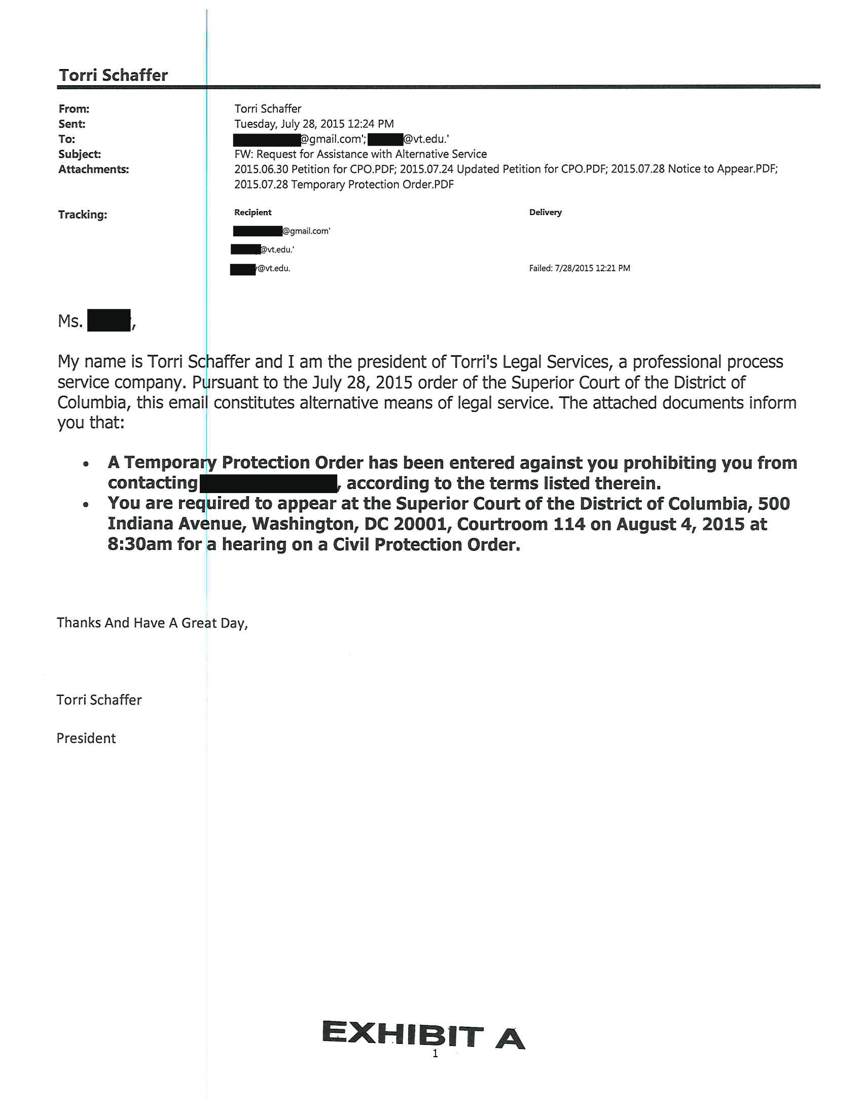 Defendant Served Temporary Protective Order via Text Message