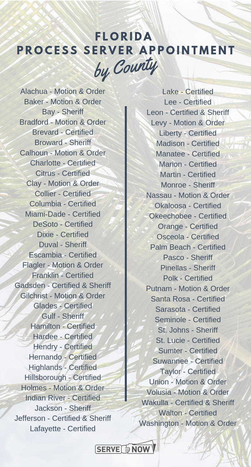 Florida Process Server Appointment by County