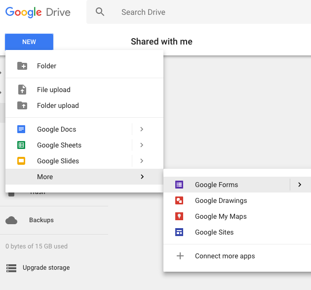Visual Exlpanation of Starting a New Form in Google Drive