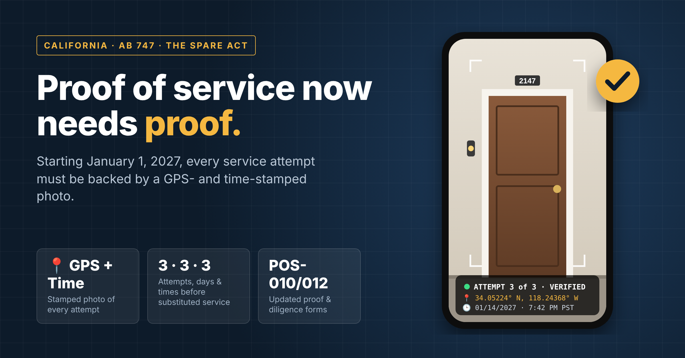 California SPARE Act (AB 747): new proof of service rules for process servers starting January 1, 2027