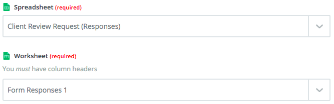 Choosing appropriate Spreadsheet and Worksheet in Zapier
